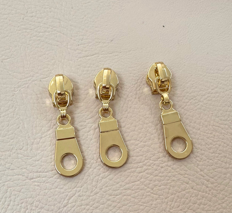 Set of 3 #5 donut zipper pulls in gold