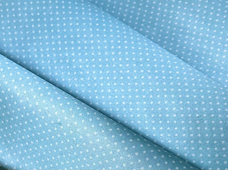 Pre-interfaced Satin Lining Fabric - Light Blue Polka Dot