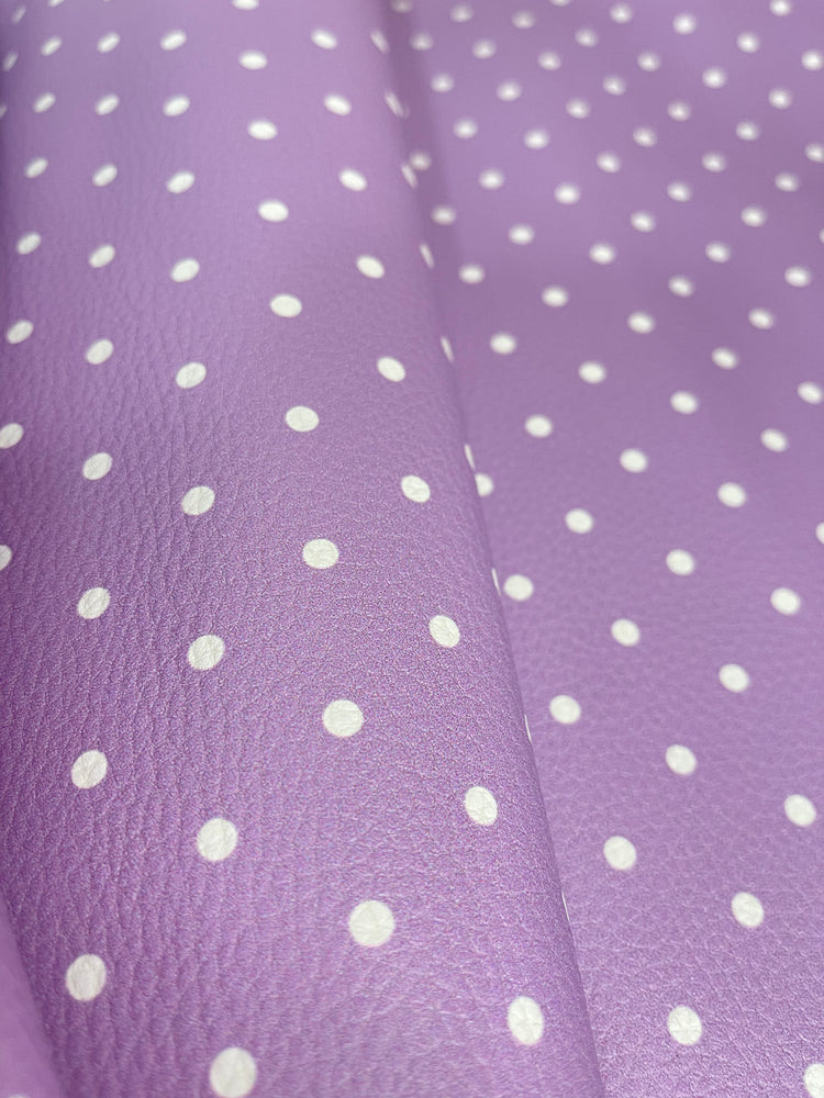 Pebbled Faux Leather - Lavender Polka Dot