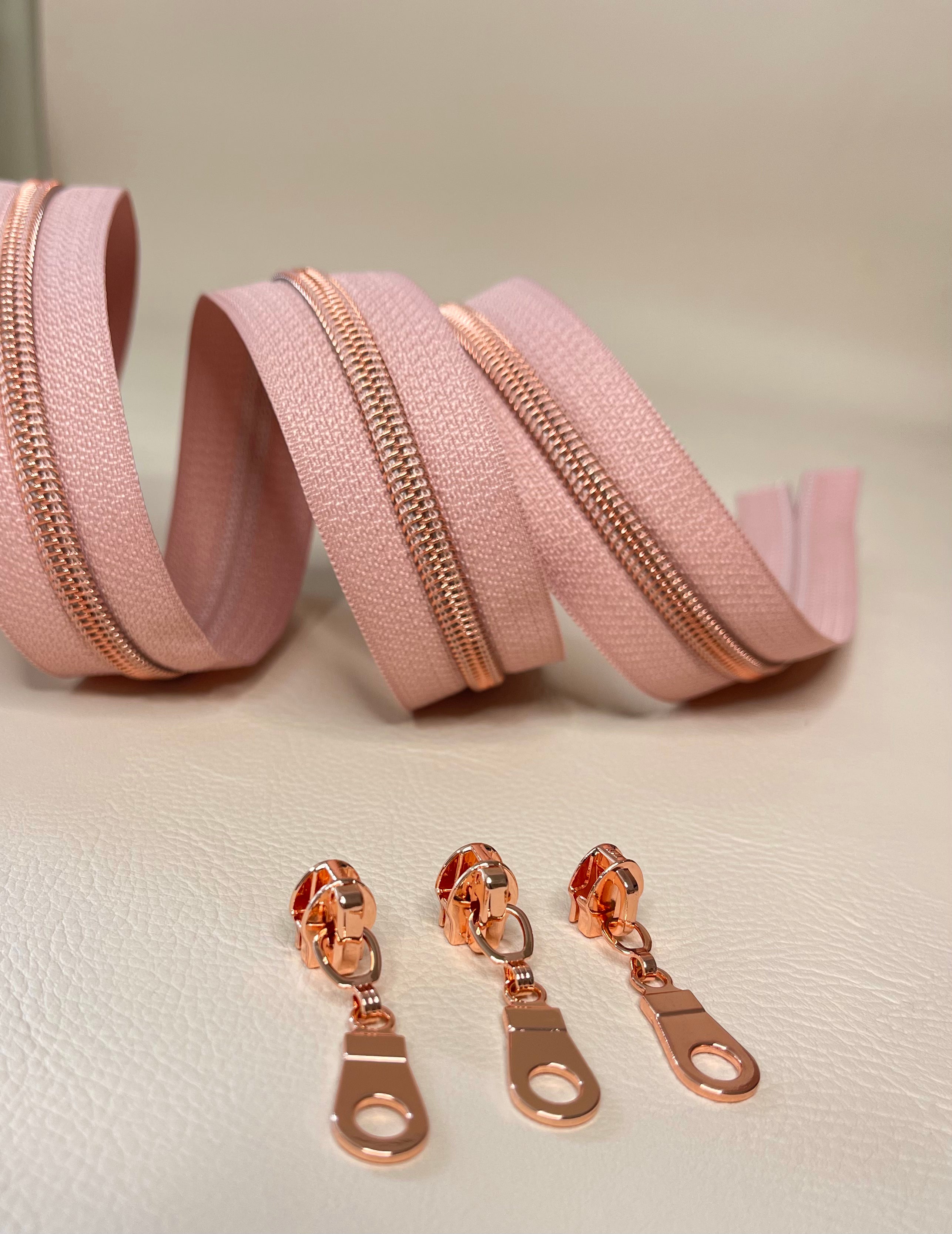 ROSE GOLD Coil Nylon Coil Zippers Kits, 5 Zipper Tape, Bag Zippers