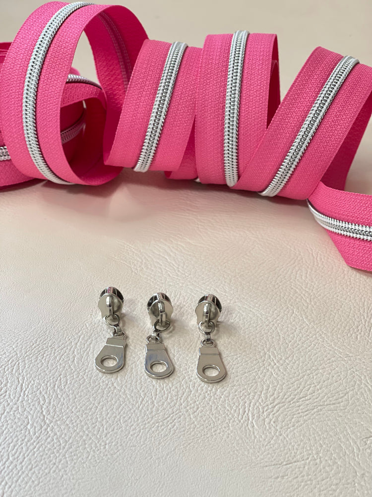#5 Zipper - pink tape and silver coil