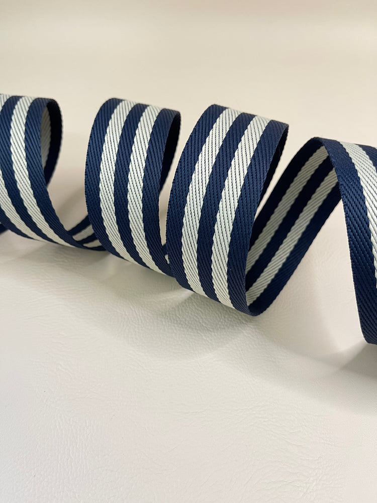1 5/8" wide Navy blue and cream stripe webbing