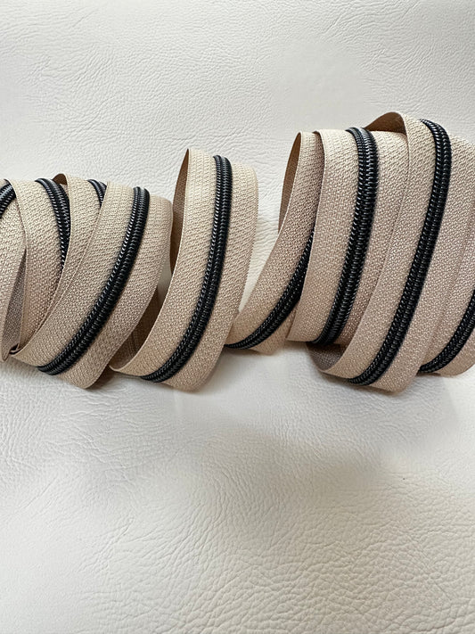 #5 Zipper - latte tape and gunmetal coil