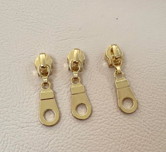 Set of 3 #5 donut zipper pulls in gold