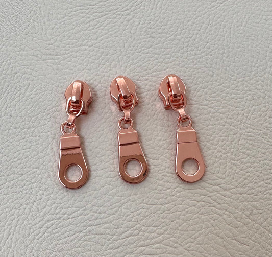 Set of 3 #5 donut zipper pulls in rose gold