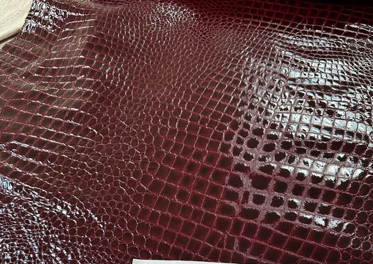 Italian Croc Embossed Lambskin in Burgundy