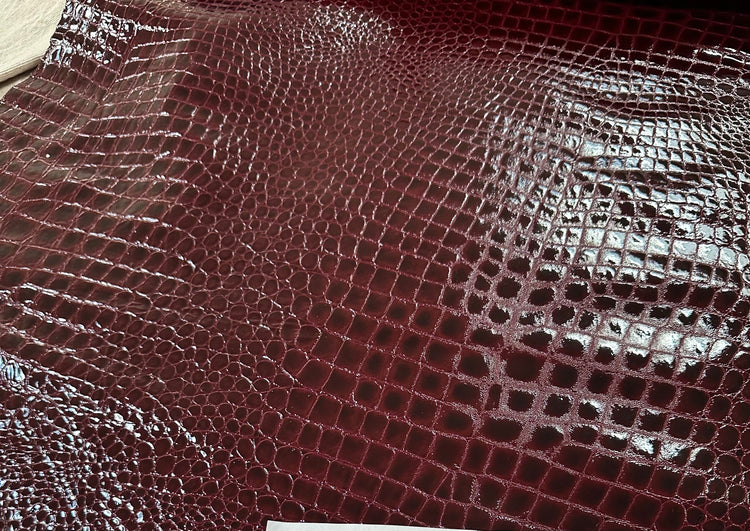 Italian Croc Embossed Lambskin in Burgundy