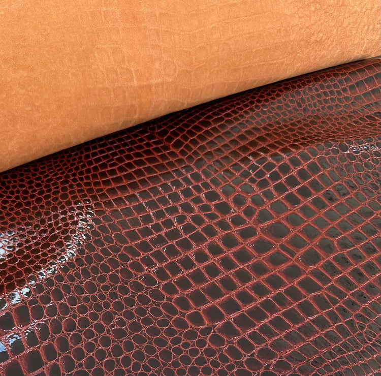 Italian Croc Embossed Lambskin in Maroon