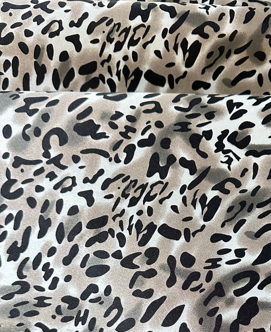 Pre-interfaced Satin Lining Fabric - Snow Leopard print