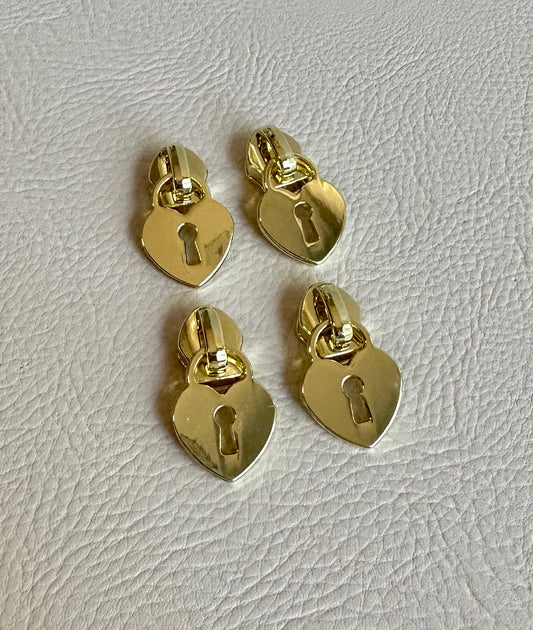 Set of 4 Heart lock zipper pulls in gold