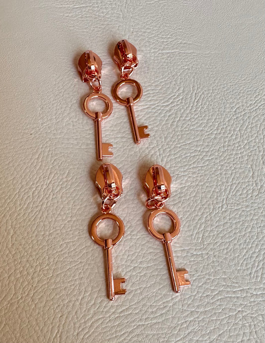 Set of 4 Key zipper pulls in rose gold