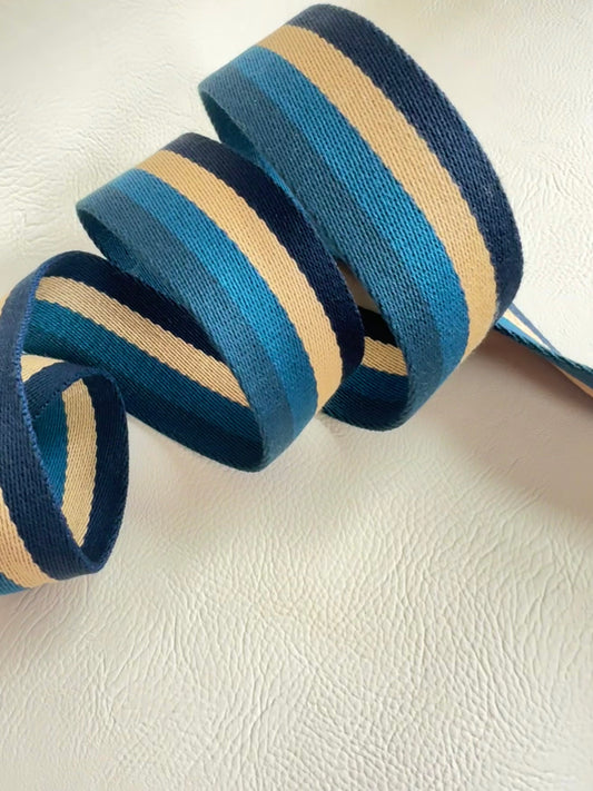 1 5/8" Shades of blue and latte striped webbing