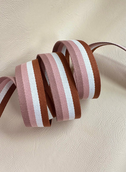 1 5/8" Shades of pink, white and brown striped webbing
