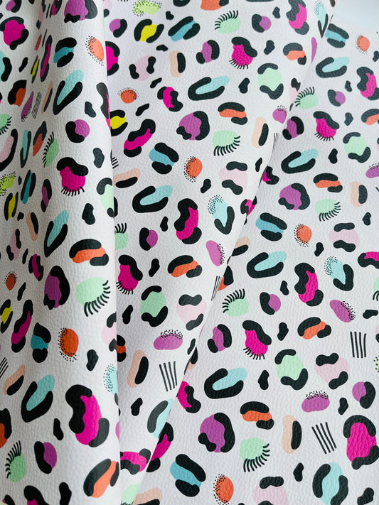 Pebbled Faux Leather - Colorful Leopard Print