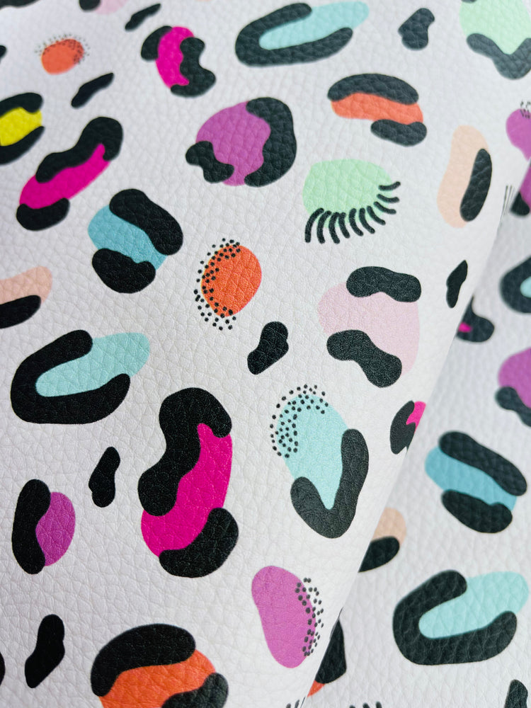 Pebbled Faux Leather - Colorful Leopard Print