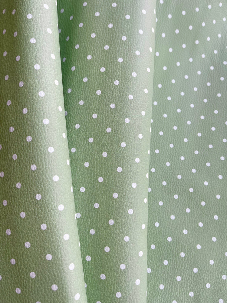 Pebbled Faux Leather - Green Polka Dots