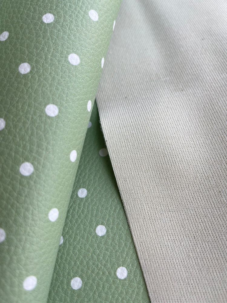 Pebbled Faux Leather - Green Polka Dots
