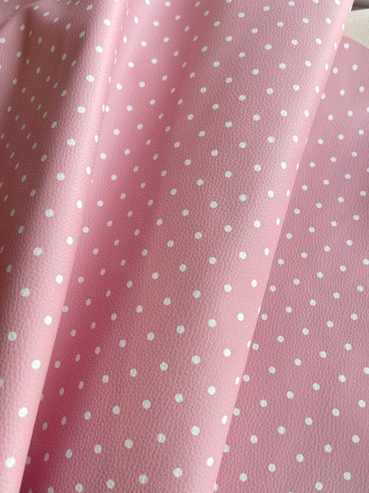 Pebbled Faux Leather - Pink Polka Dot