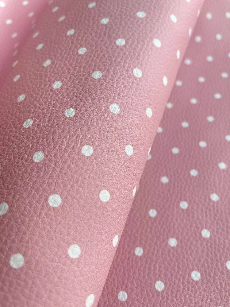 Pebbled Faux Leather - Pink Polka Dot