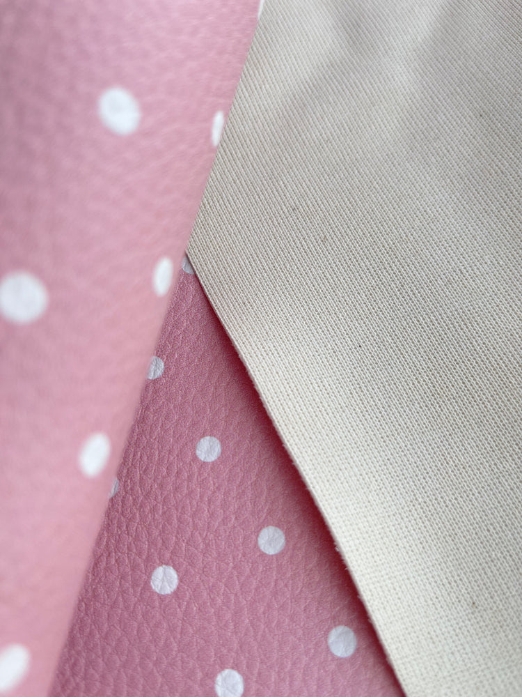 Pebbled Faux Leather - Pink Polka Dot