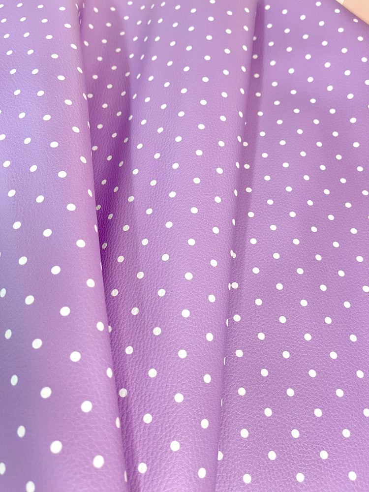 Pebbled Faux Leather - Lavender Polka Dot