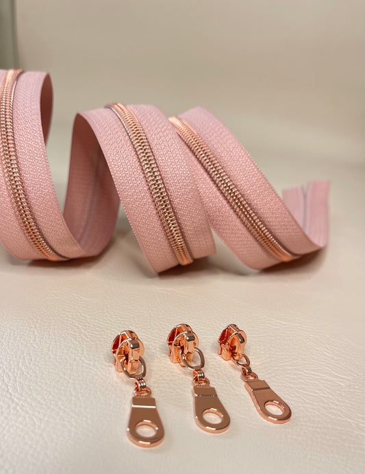 #5 Zipper - rose tape and rose gold coil