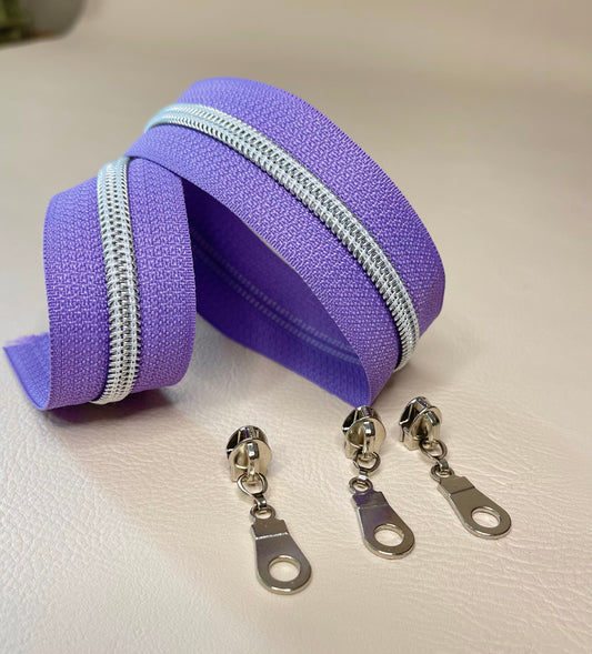 #5 Zipper- lavender tape and silver coil