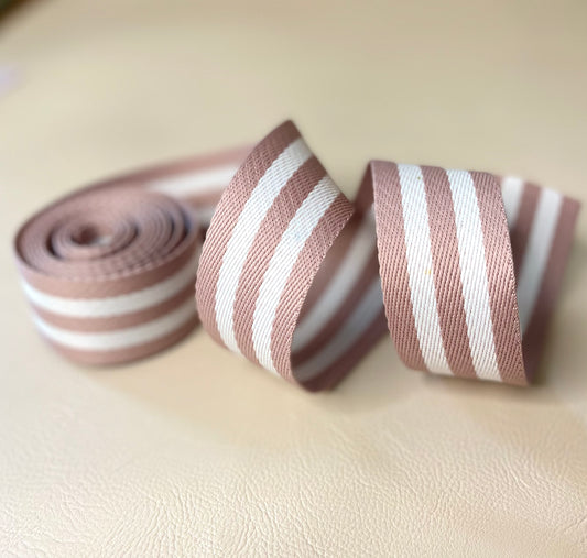 1 5/8" Rose pink and white striped webbing
