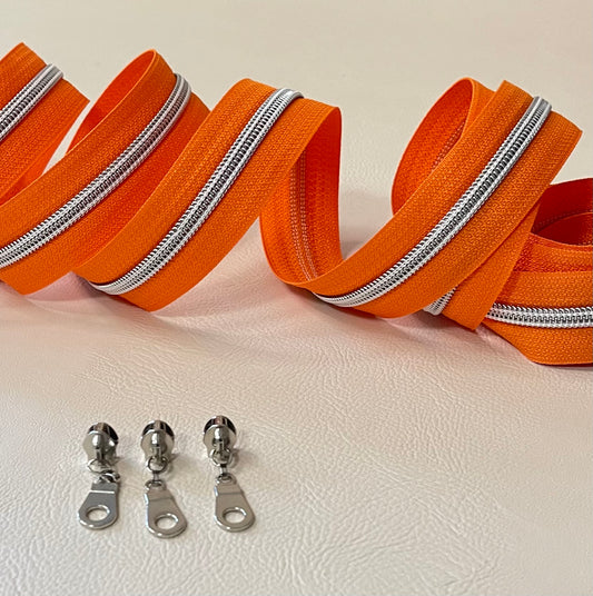 #5 Zipper - orange tape and silver coil