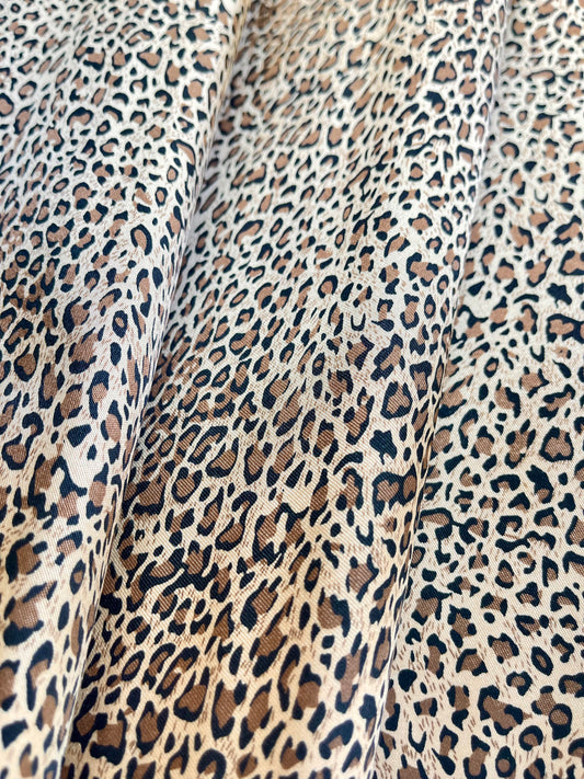 Pre-interfaced Satin Lining Fabric - Cheetah print