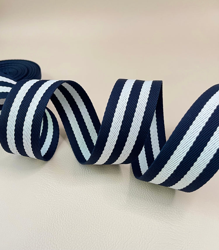 1 5/8" wide Navy blue and white 5-stripe webbing